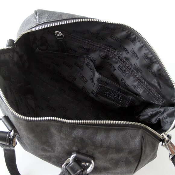 Michael Kors Grayson Medium Satchel Black Signature MK Monogram Logo Handbag - Picture 15 of 15